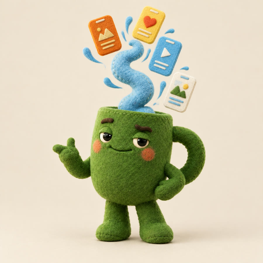 The mug brewing with ads flying out